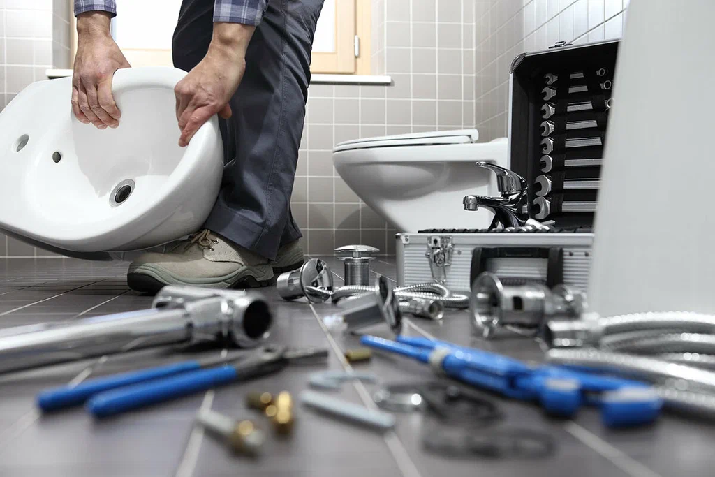 Plumbing tools prepared for a bathroom repair in Bloomington