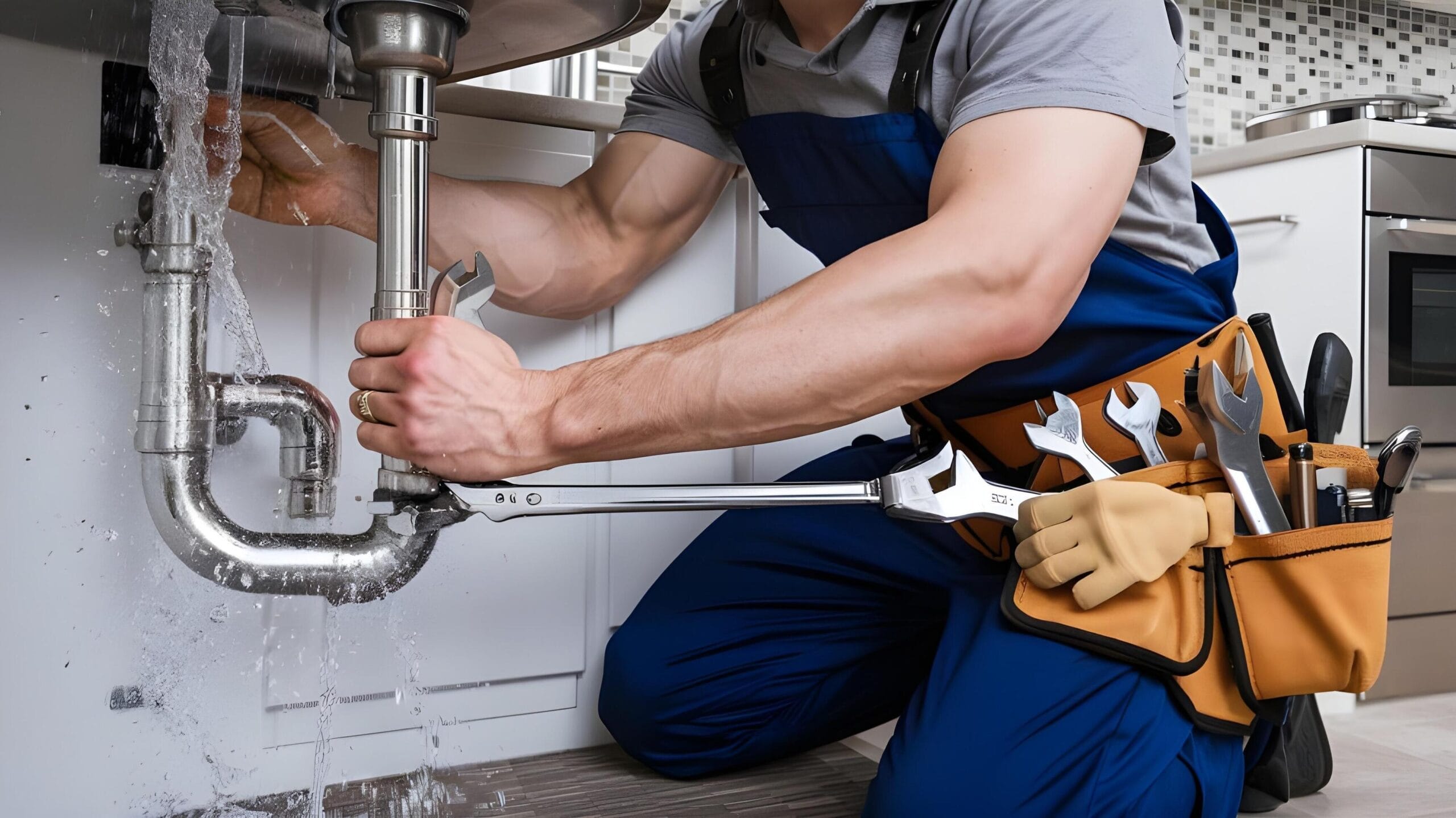 Plumber tightening a residential plumbing pipe in Bloomington